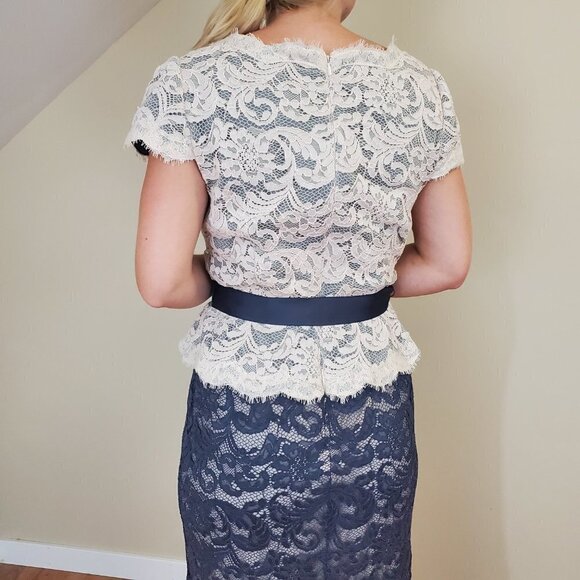 Adrianna Papell maxi Length Column Dress Gown Peplum Lace Removable belt 8 - Picture 7 of 8